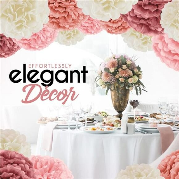 EpiqueOne Tissue Paper Pom Poms 20pc Pink Mauve Cream Bridal Shower Decor - Picture 5 of 7